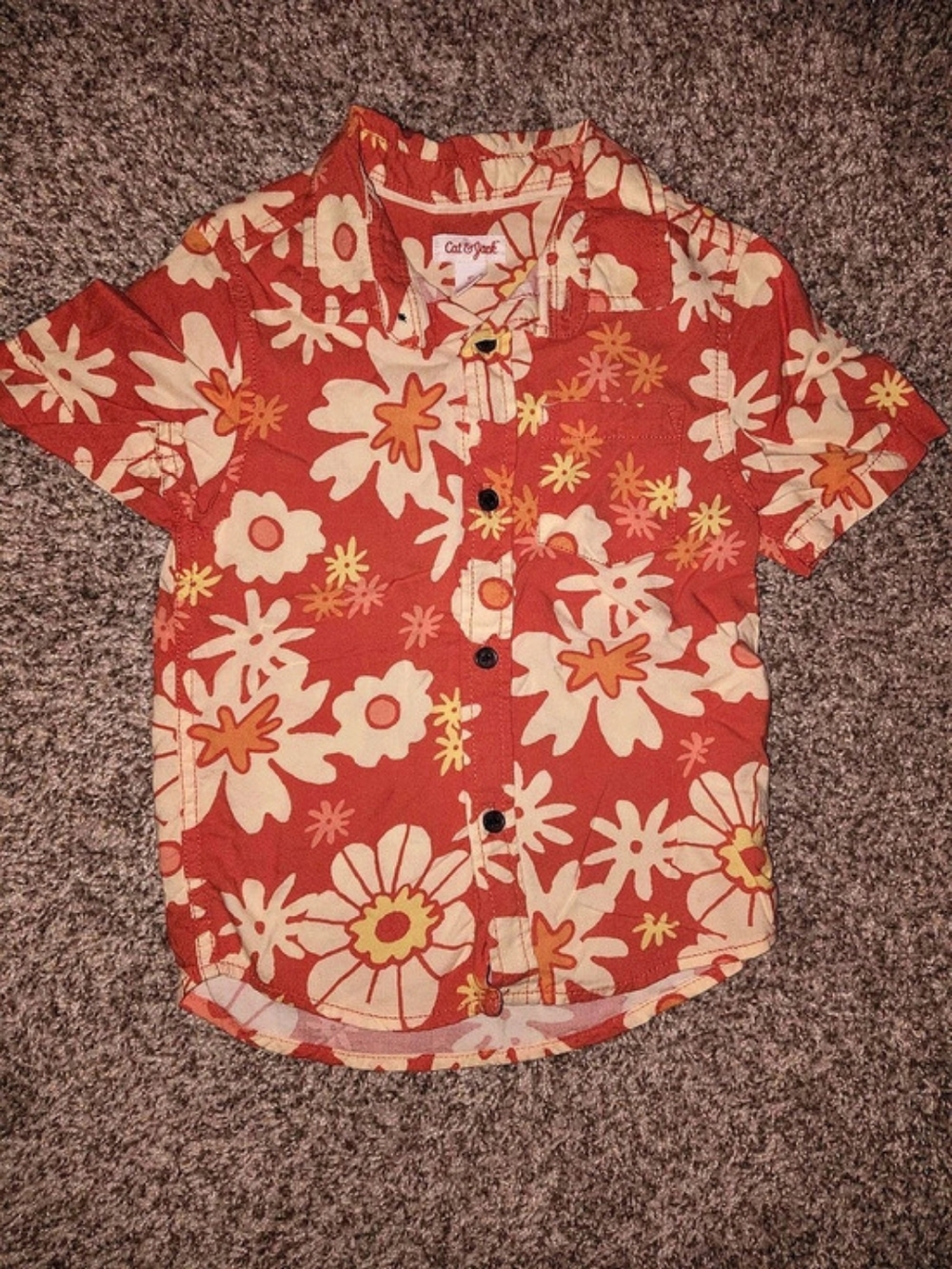 Cat & Jack Toddler Boys Short Sleeve Floral Button-Down Shirt Red & Cream - 3T